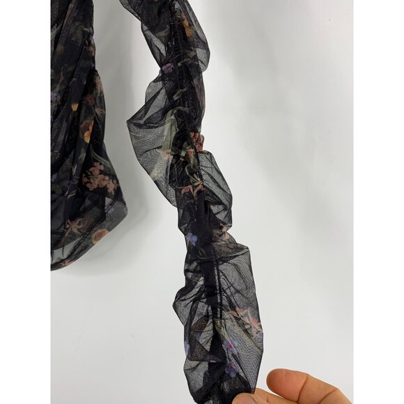 Maeve By Anthropologie XXS Sheer Black Mesh Floral Ruched Top NWT - Picture 9 of 10